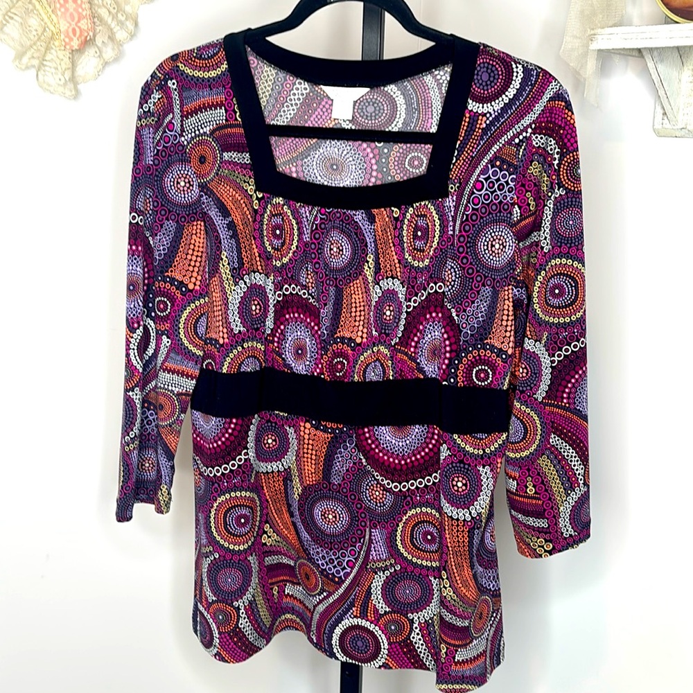 Christopher & Banks - Women's Multicolor Patterned Square Neck Top - Medium